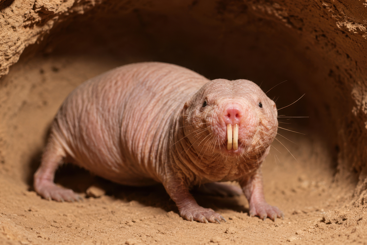 Naked mole-rat in its burrow