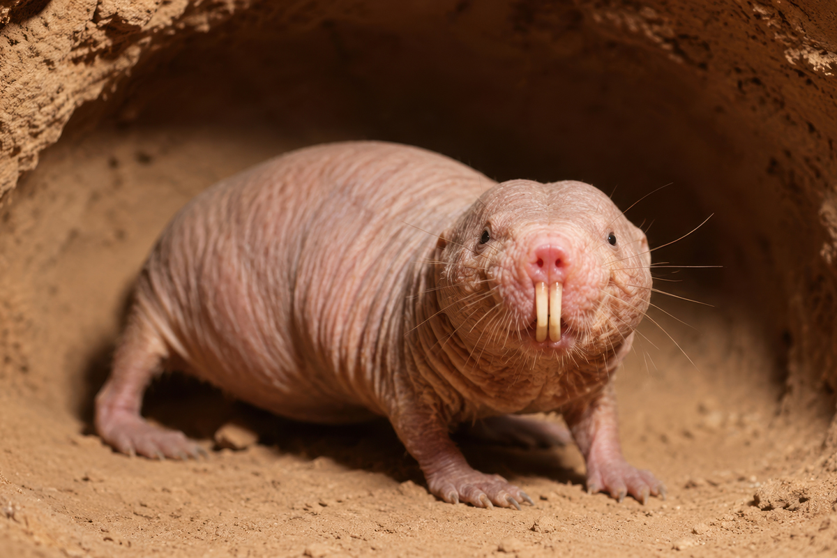 Naked mole-rat in its burrow