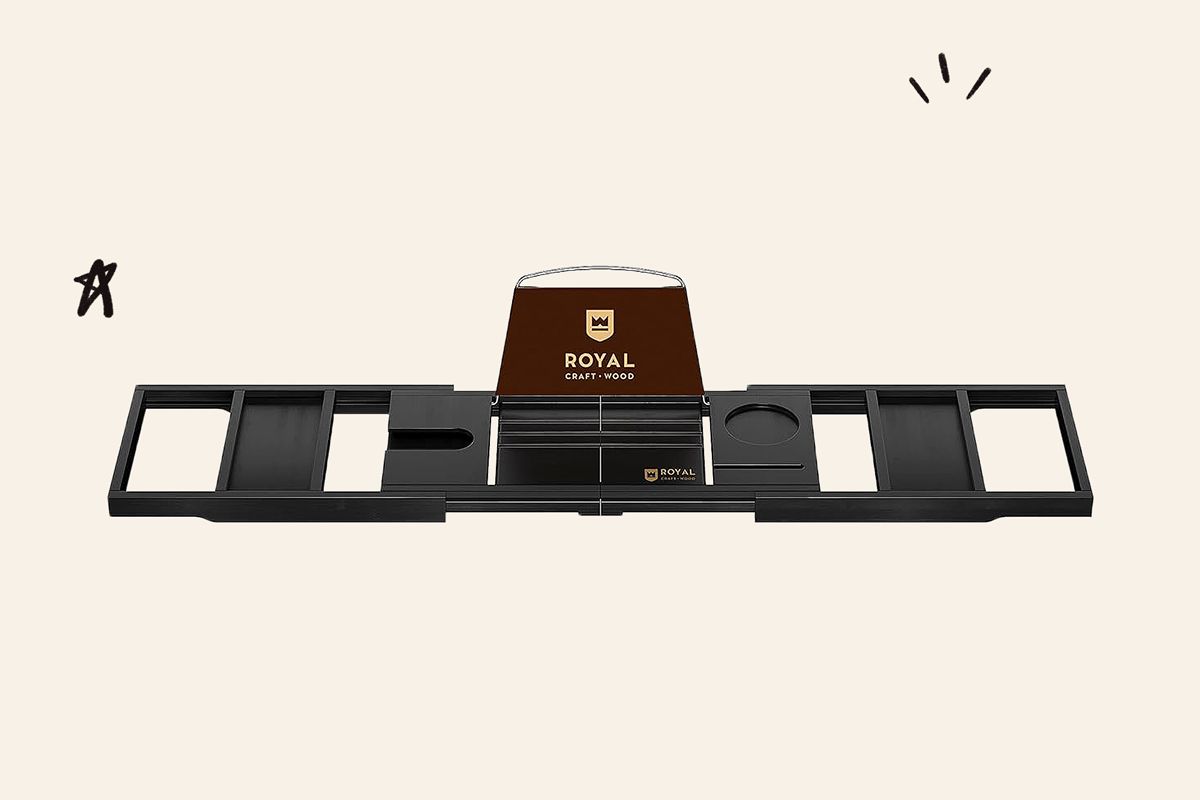 An image of a foldable bathtub tray caddy