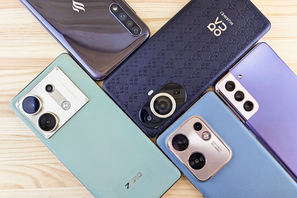 Phones on a table