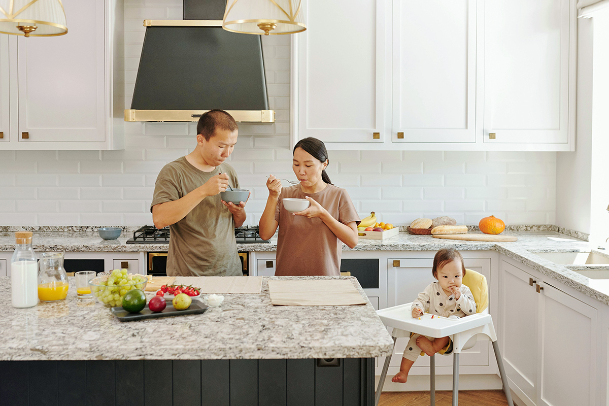 Family in a kitchen