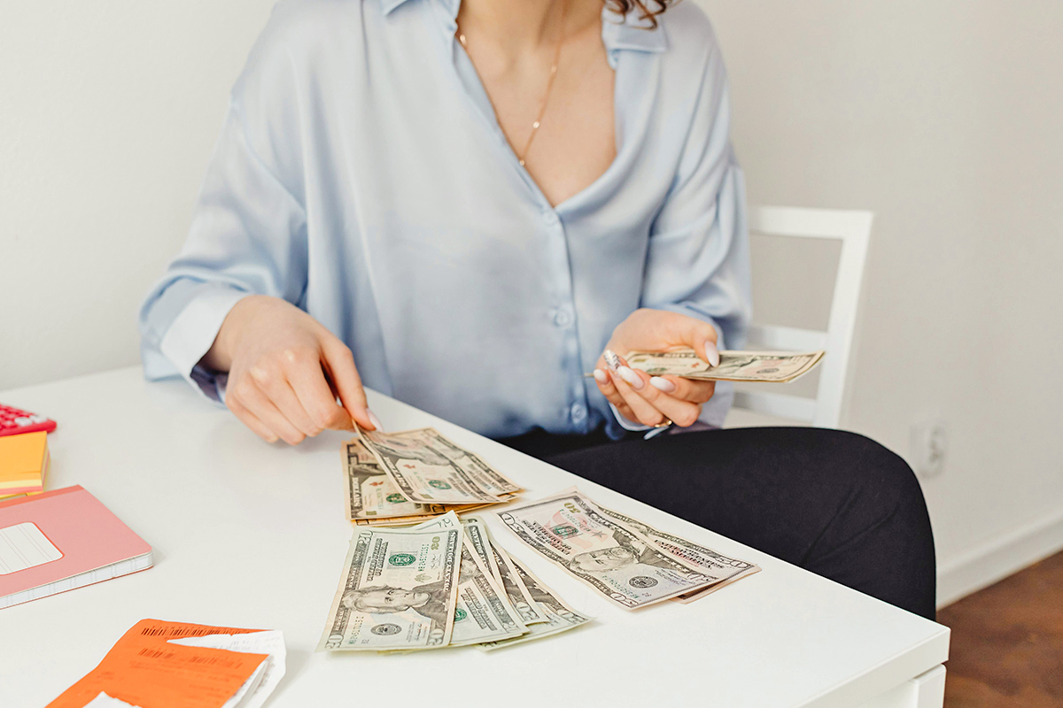 Woman counting money
