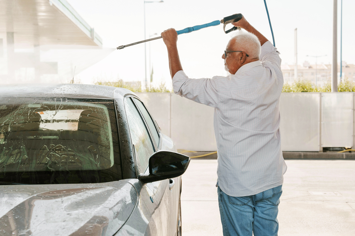 Man washing car