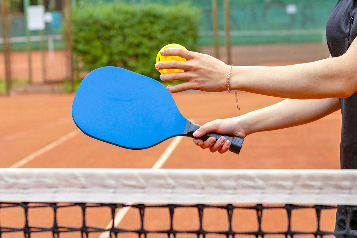 About to serve during Pickleball game