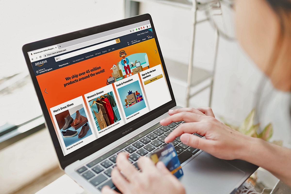 Person shopping on Amazon on computer
