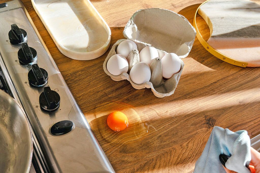 Raw egg on counter