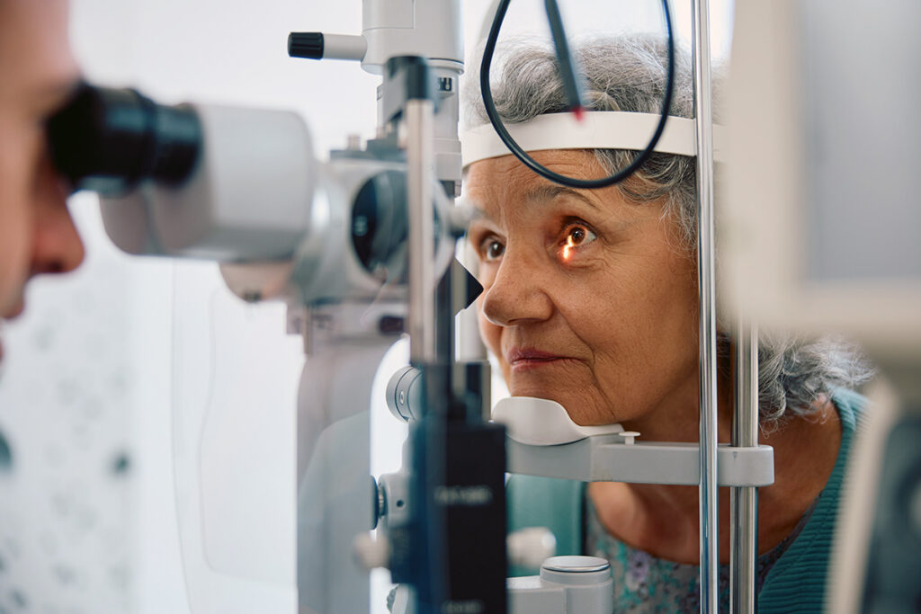 Older woman at eye doctor