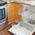 Open, empty dishwasher