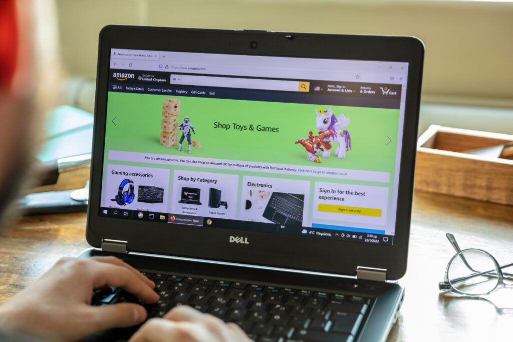 Laptop with Amazon on the screen
