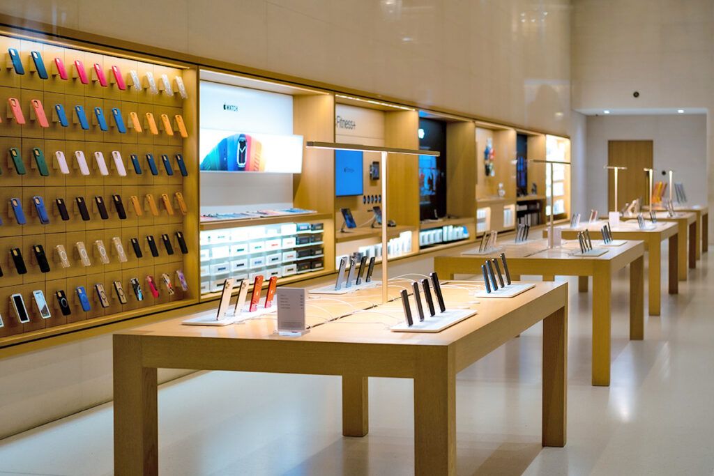 iPhones in an Apple store
