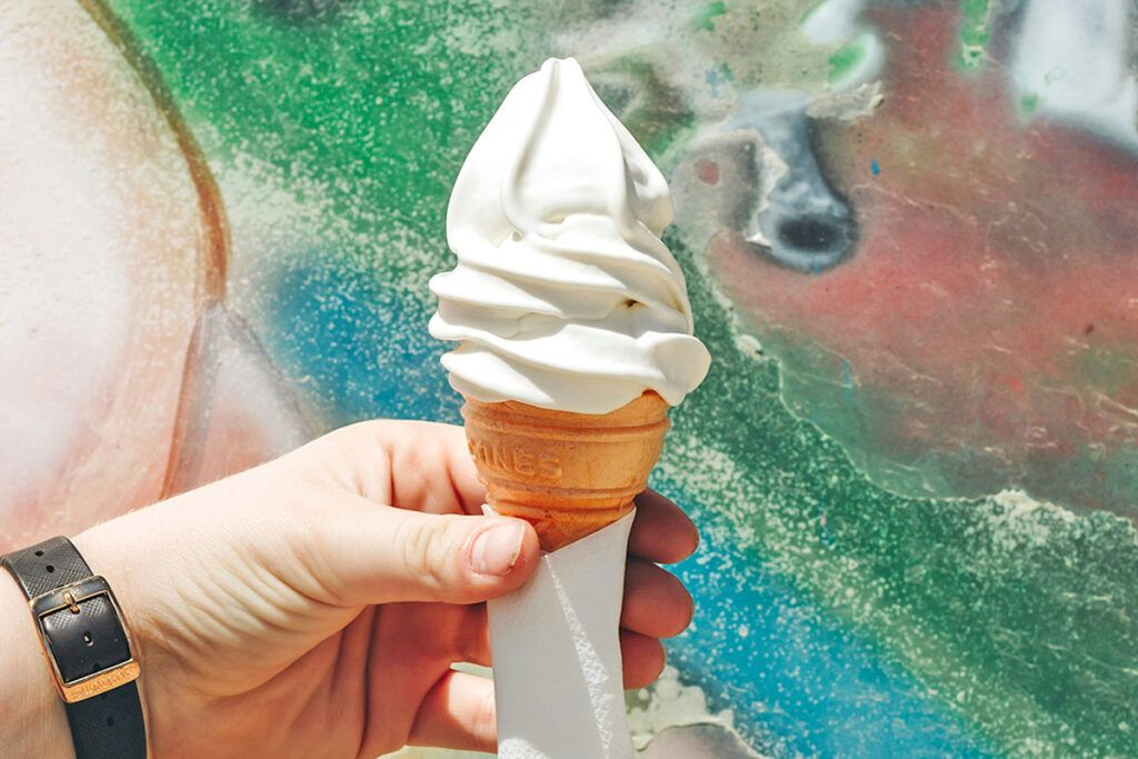 Soft serve vanilla ice cream cone
