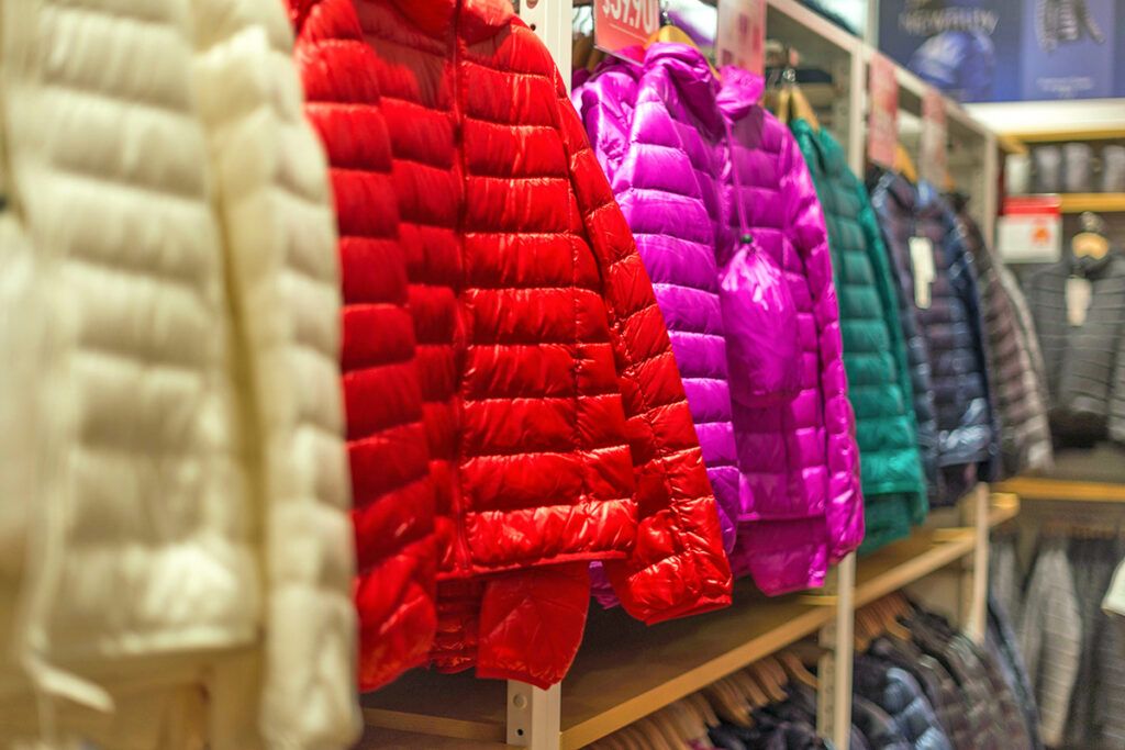 Winter jackets in a store