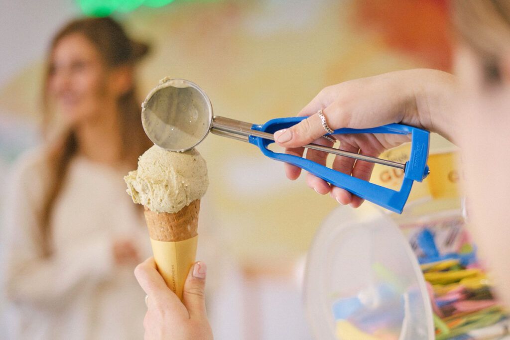 Scoop of ice cream on a waffle cone