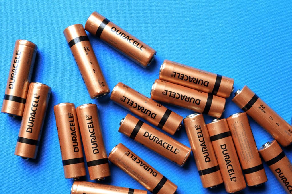 Batteries on blue background