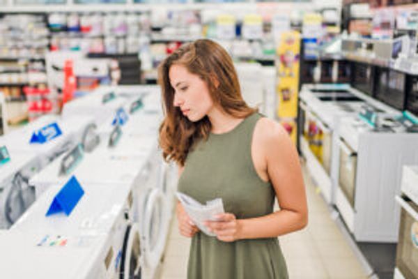 Woman shopping for appliances
