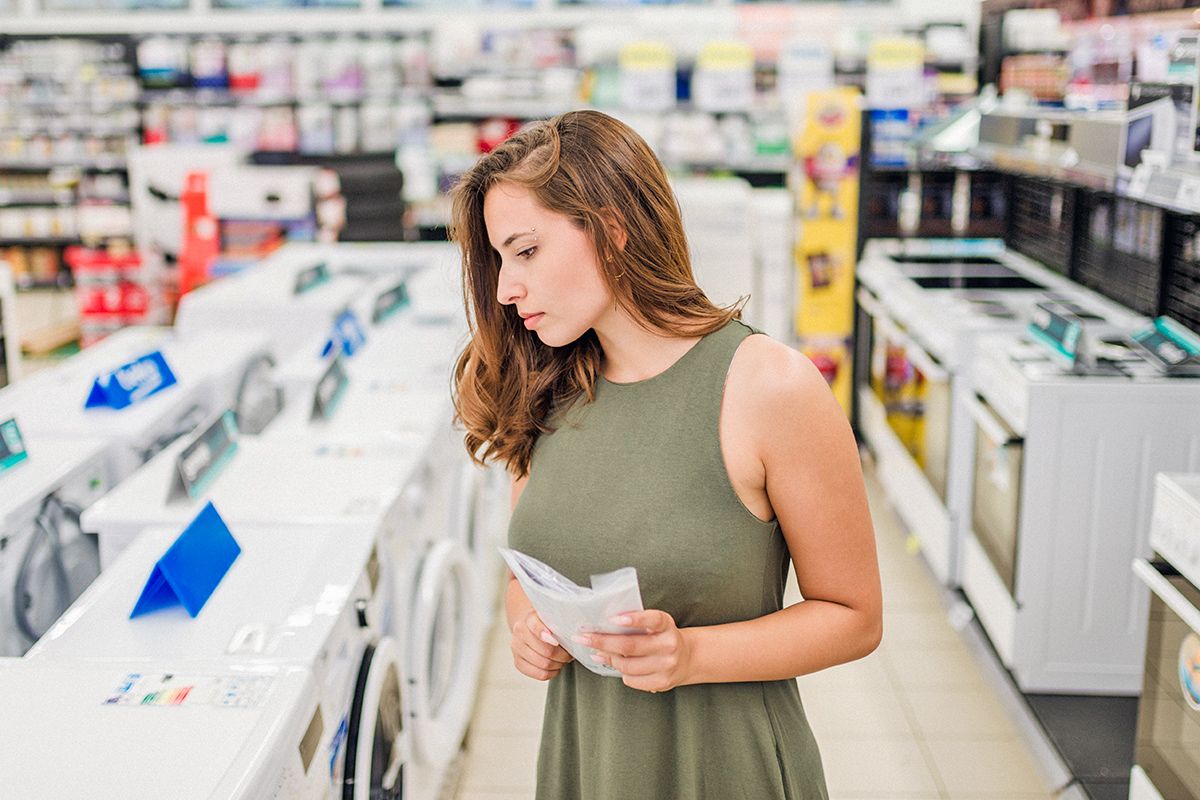 Woman shopping for appliances