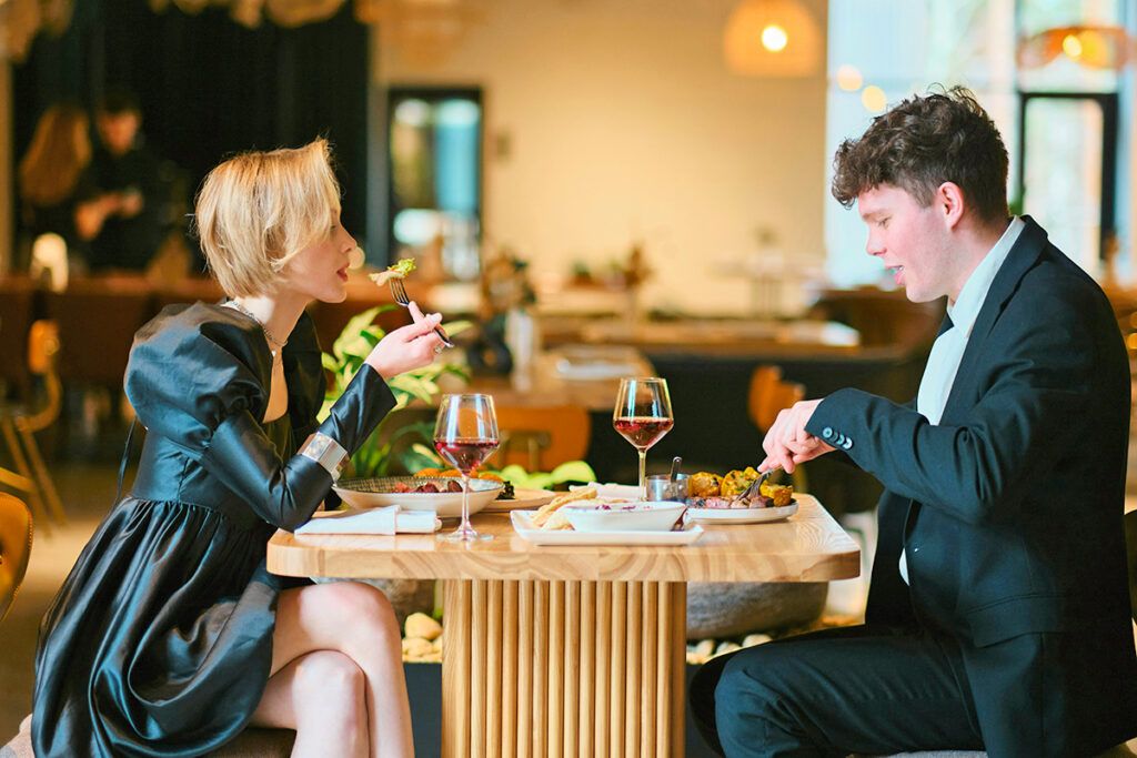 Couple having dinner at a fancy restaurant