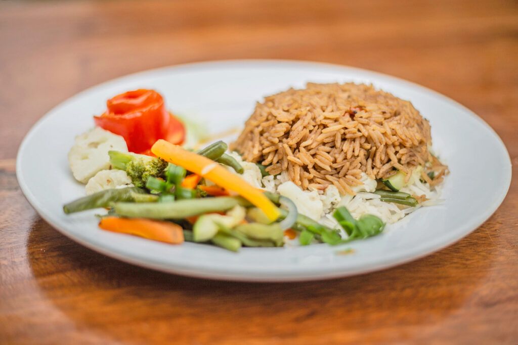 Rice and veggies on a plate