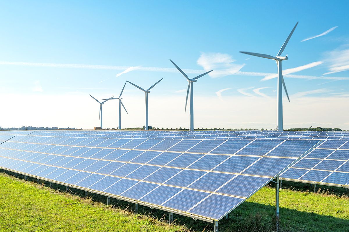 Solar panels and wind turbines