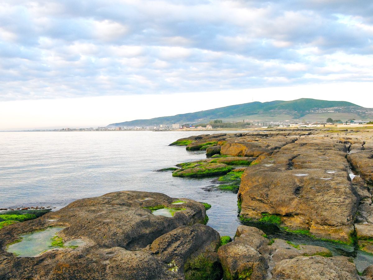 Rocky shores of the Caspian Sea
