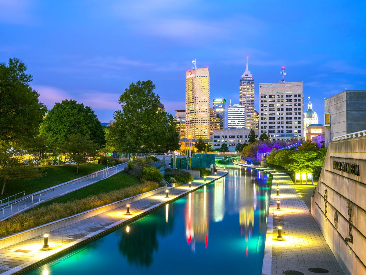 Canal with Indianapolis skyline in background