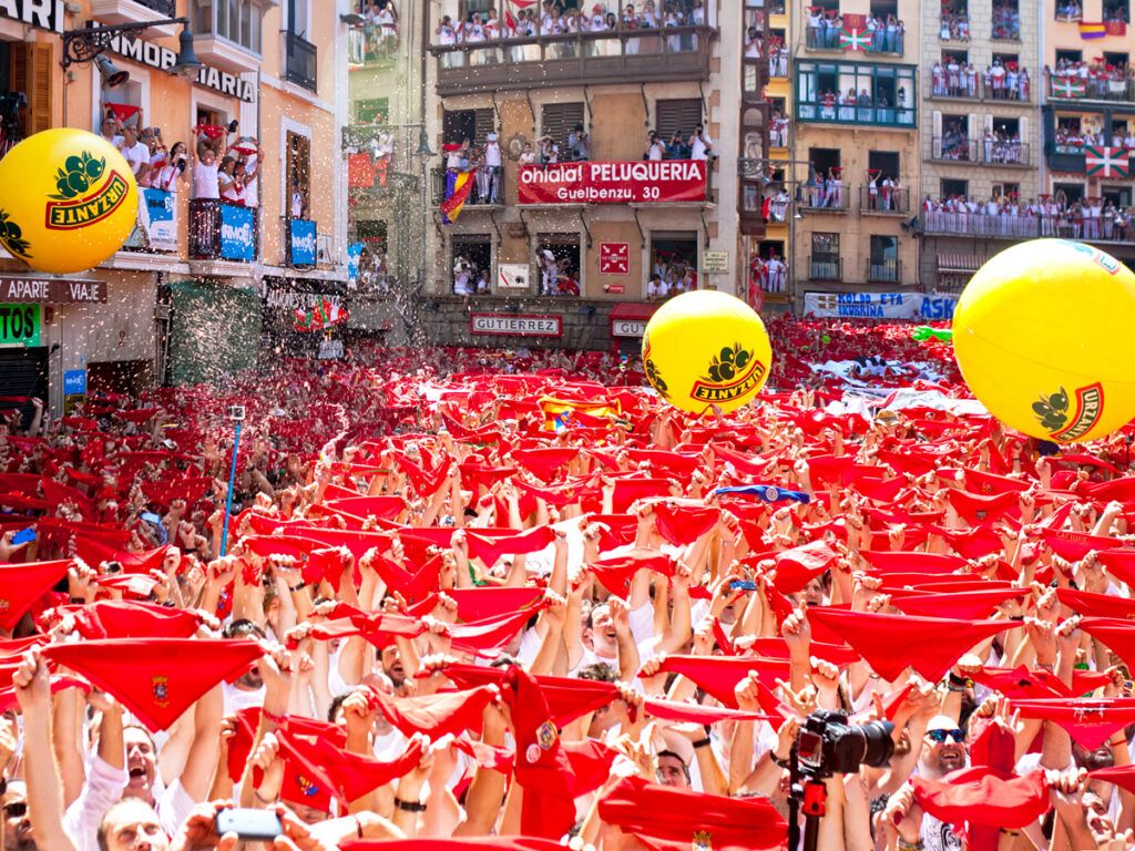 The famous Running of the Bulls festival in Pamplona, Spain