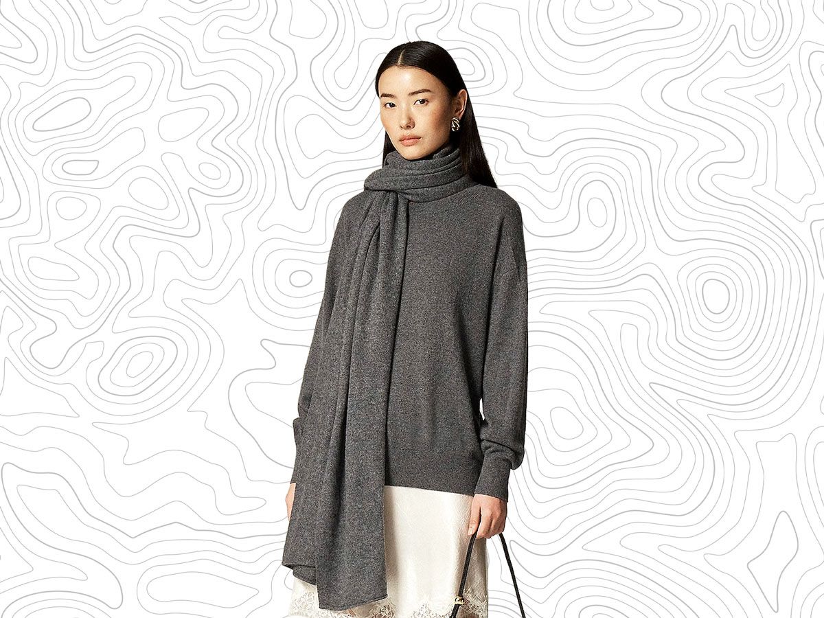 Woman wearing oversized scarf