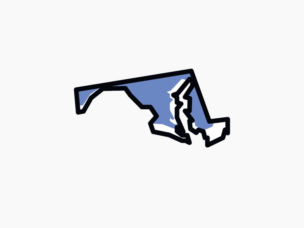 Outline of Maryland on a map