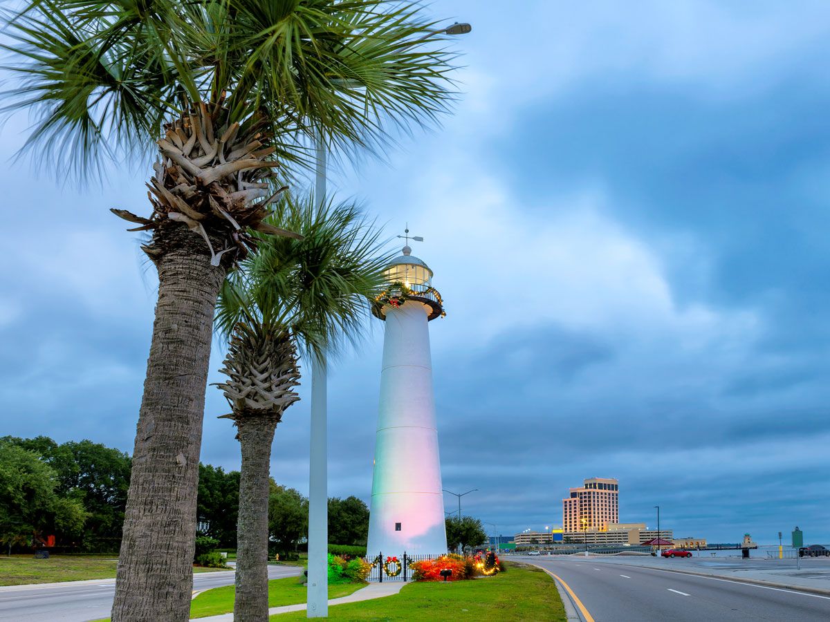 Storm clouds over the Biloxi Lighthouse in Mississippi