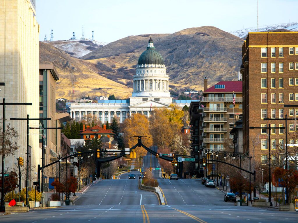 Road leading to Utah State Capitol in Salt Lake City