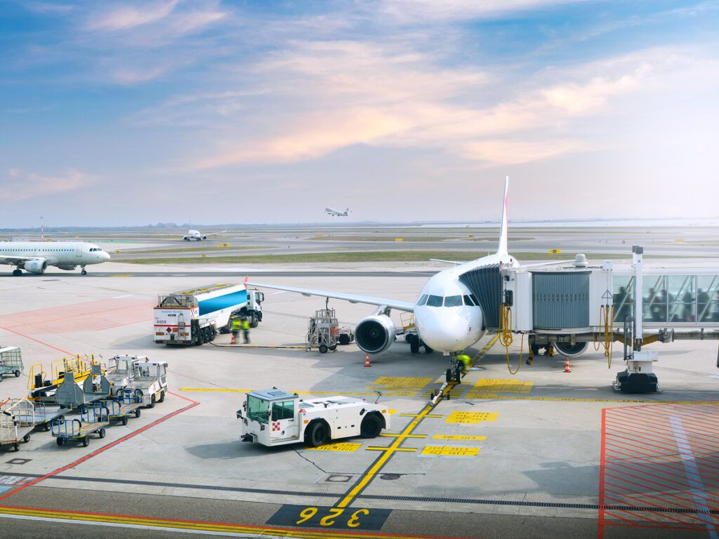 Airplane parked at gate