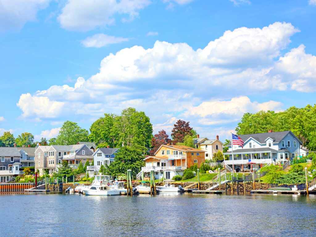 Waterfront homes and docks in Warwick, Rhode Island