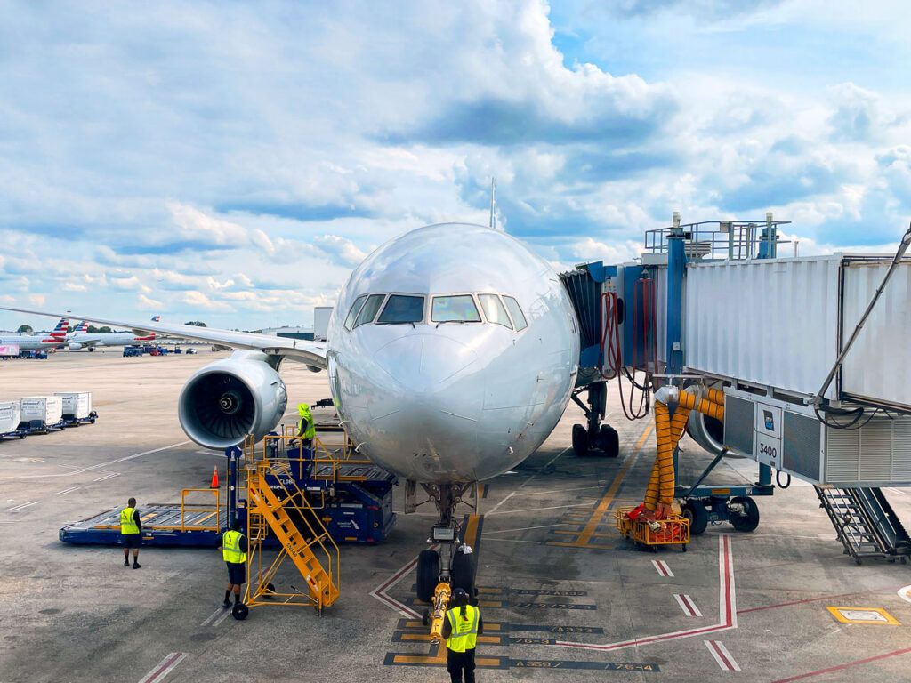 American Airlines Boeing 777 parked at gate
