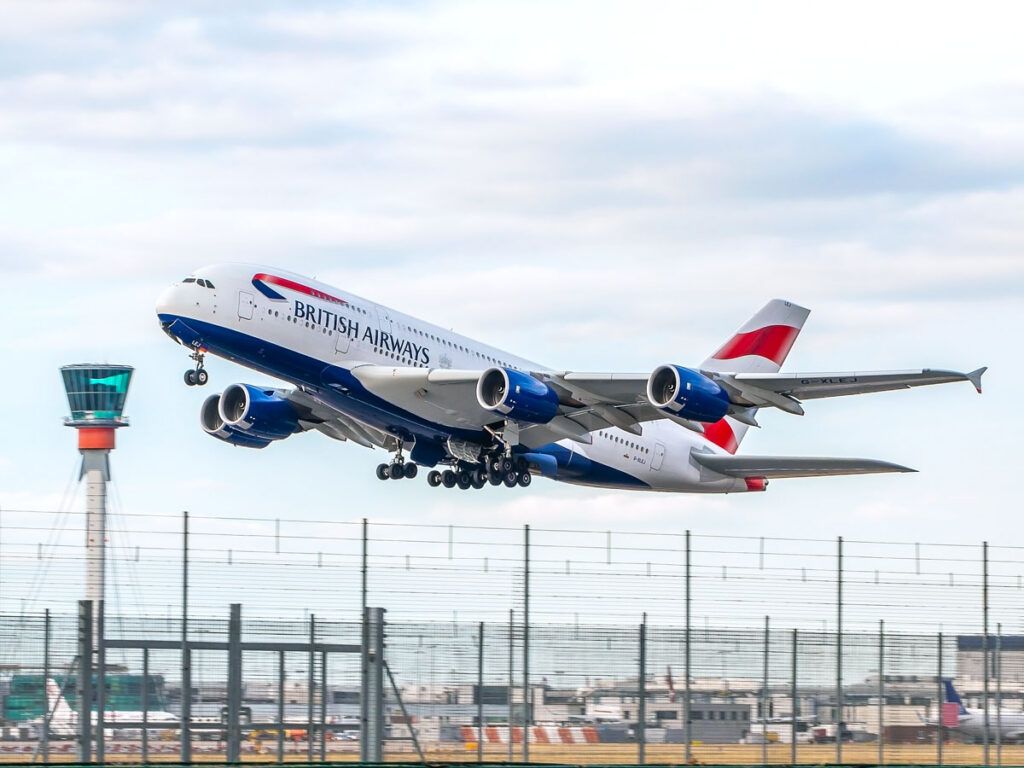 British Airways Airbus A380 departing London Heathrow International Airport