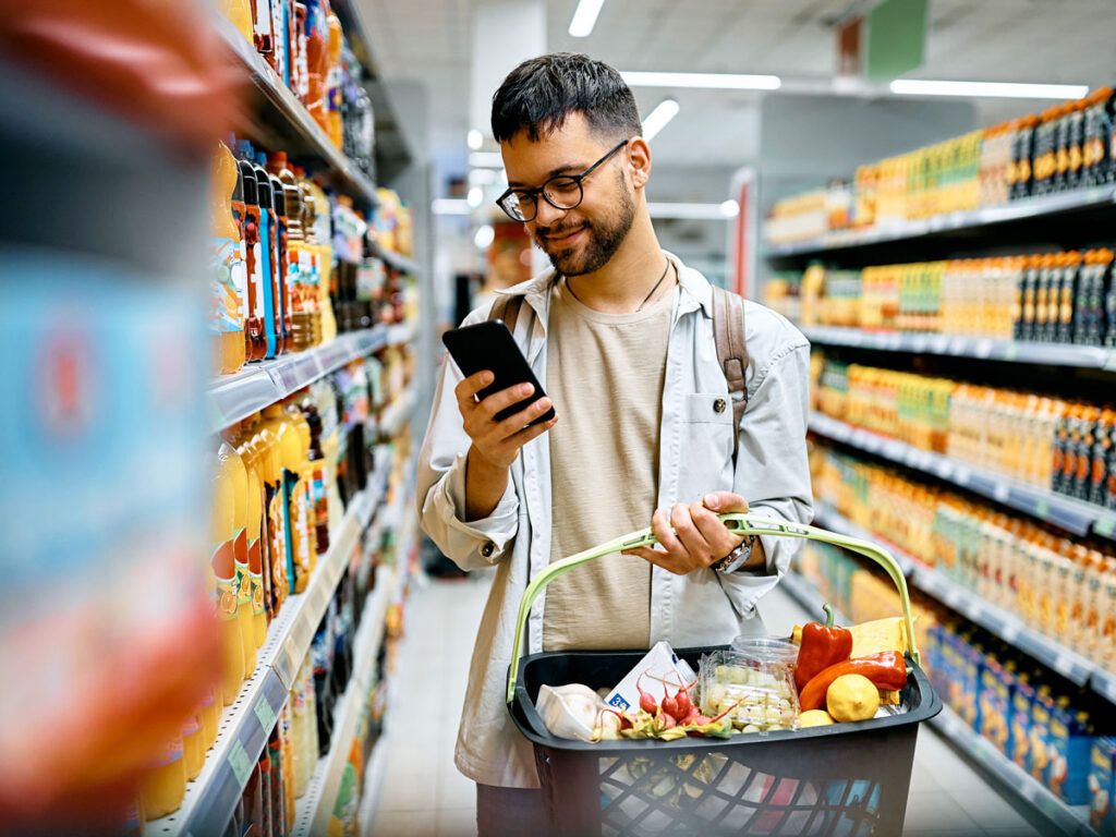 Man shopping in grocery store