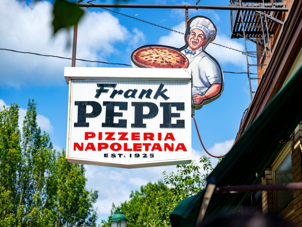 Sign for Frank Pepe Pizzeria Napoletana in New Haven, Connecticut