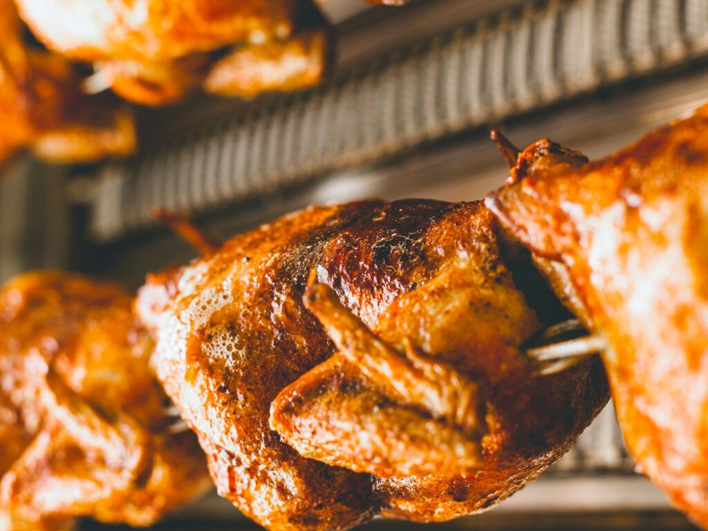 Close-up image of rotisserie chicken