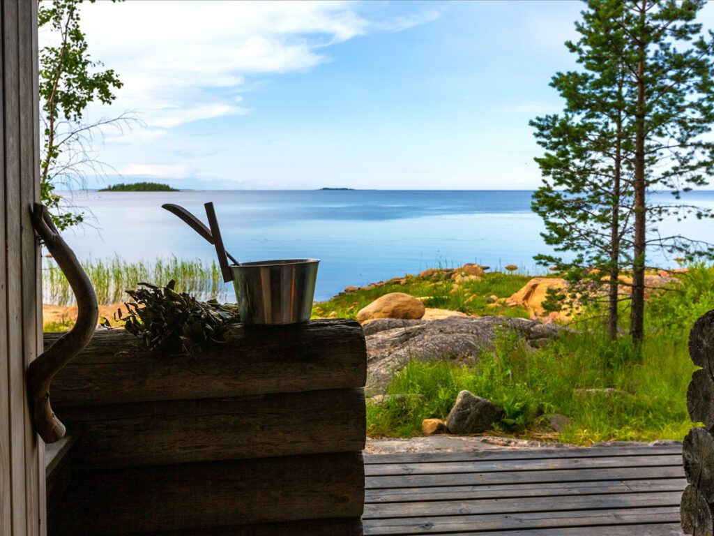 View of the sea from a sauna in Finland