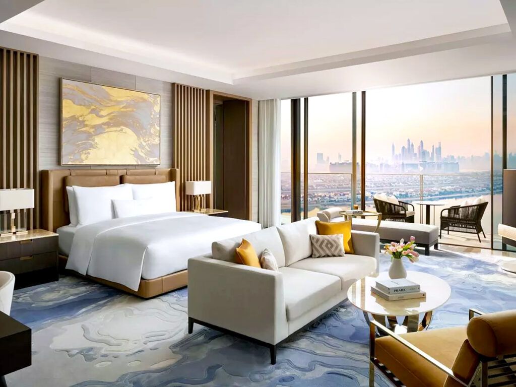 Bedroom overlooking Dubai skyline in the Royal Mansion at Atlantis The Royal