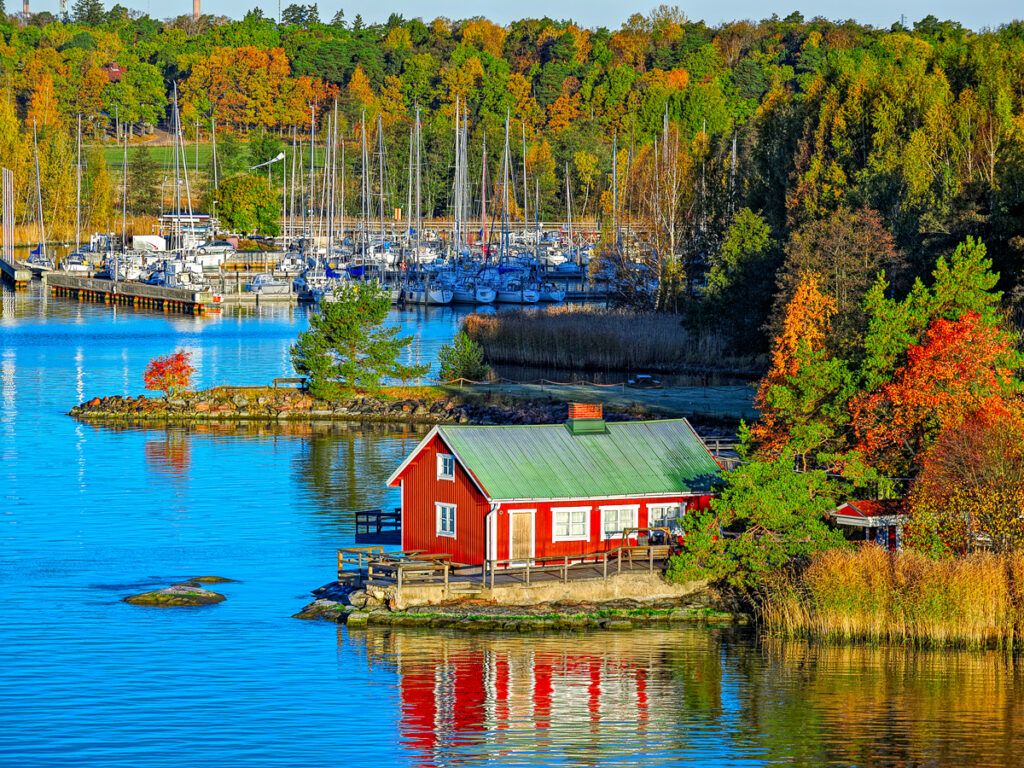 Red house on rocky shore of Ruissalo island, Finland