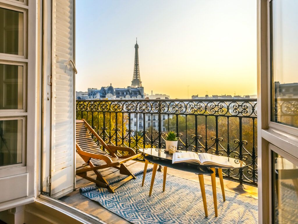 Balcony overlooking the Eiffel Tower in Paris, France
