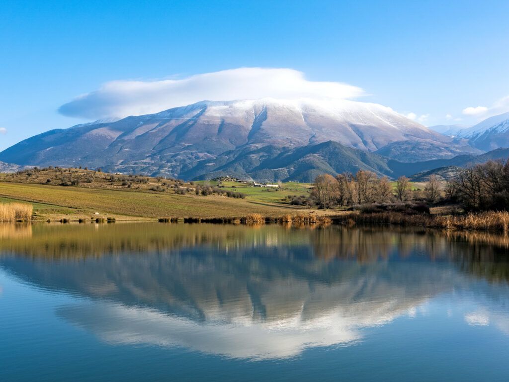 Distant view of Mount Olympus, the tallest mountain in Greece