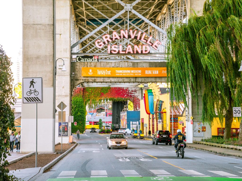 Sign welcoming visitors to Granville Island, Vancouver