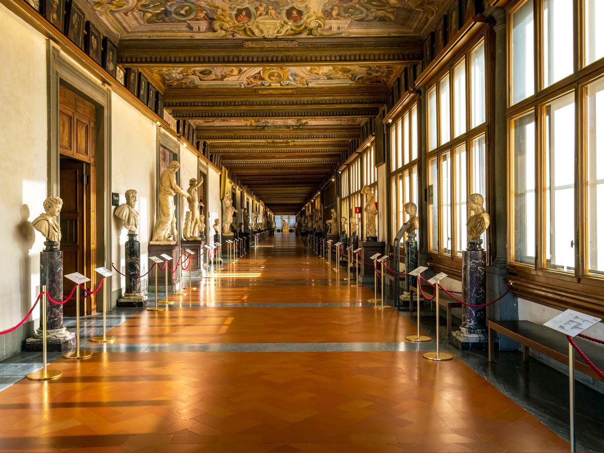 Roman busts inside Uffizi Gallery, Florence, Italy