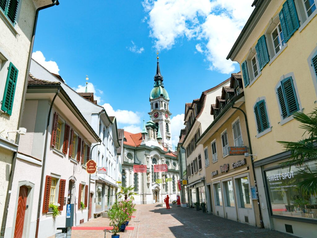View of Stadtkirche St. Nikolaus in Frauenfeld, Switzerland