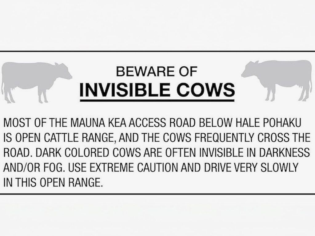 Invisible cows road sign in Hawaii