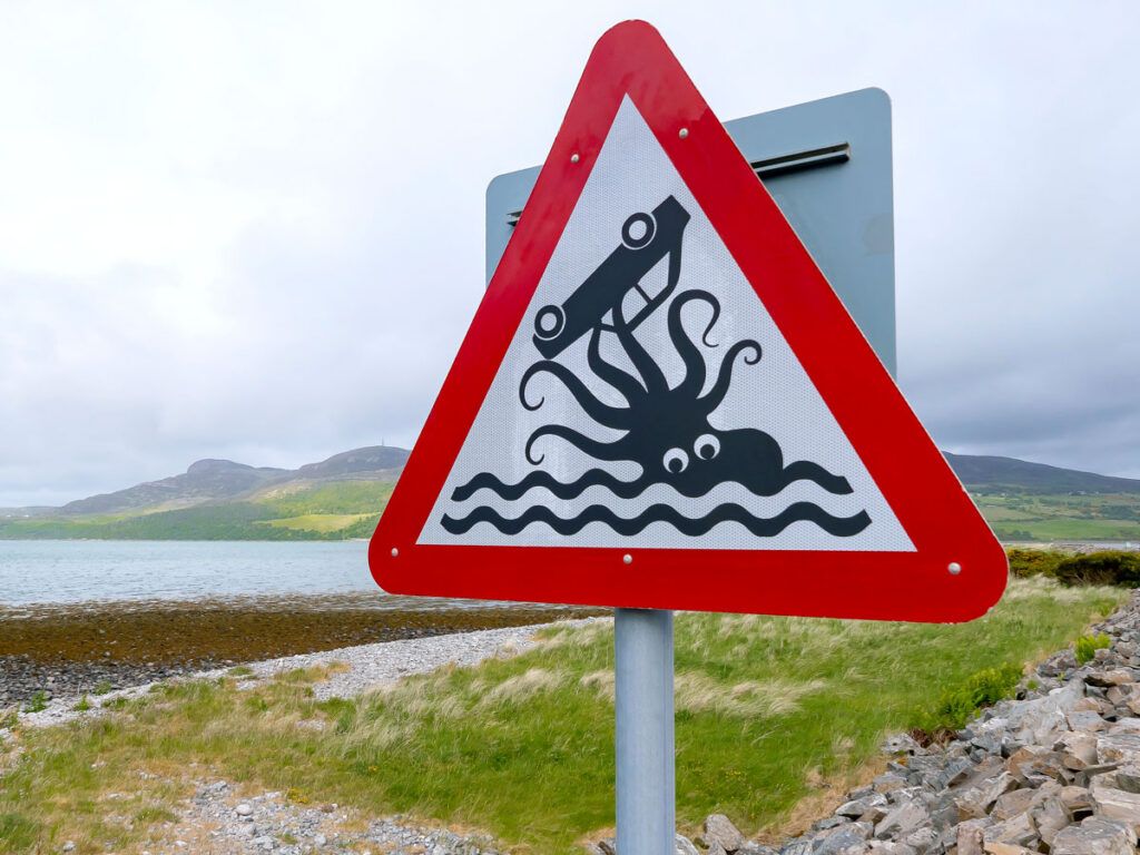Sign warning against an octopus in Scotland