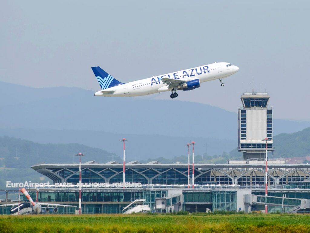 An Aigle Azur plane takes off 