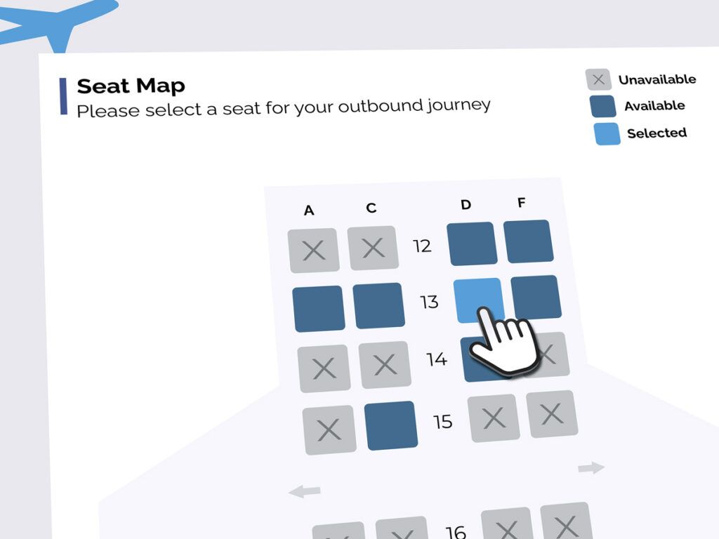 Airplane seat map on screen