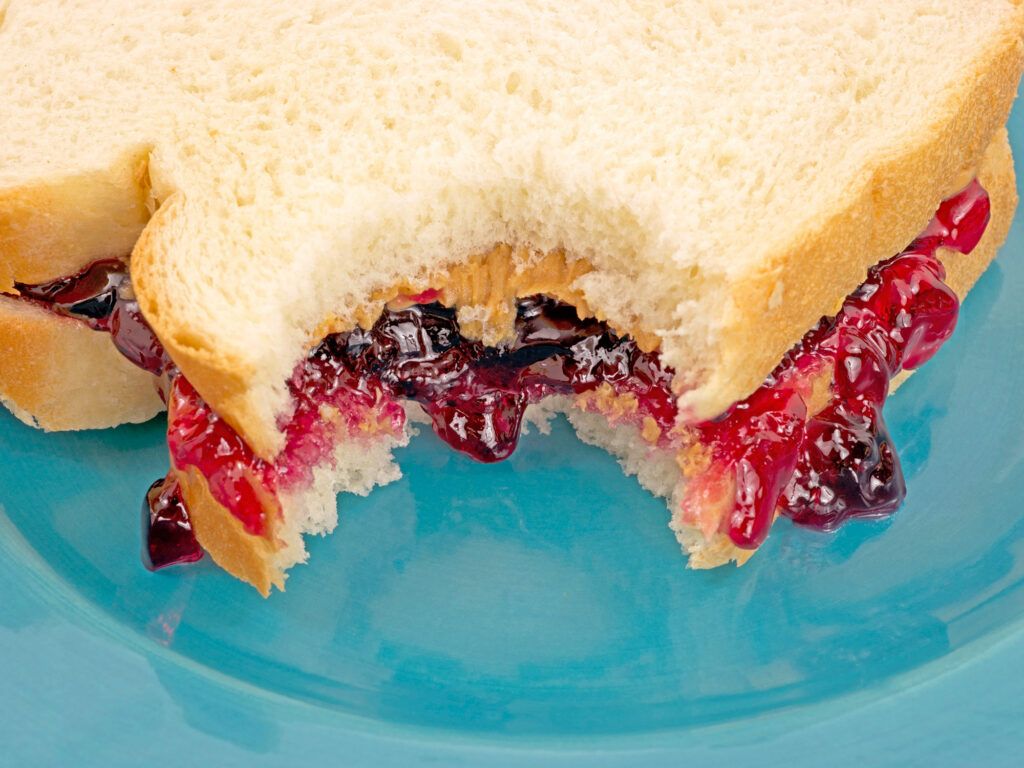 A peanut butter and jelly sandwich